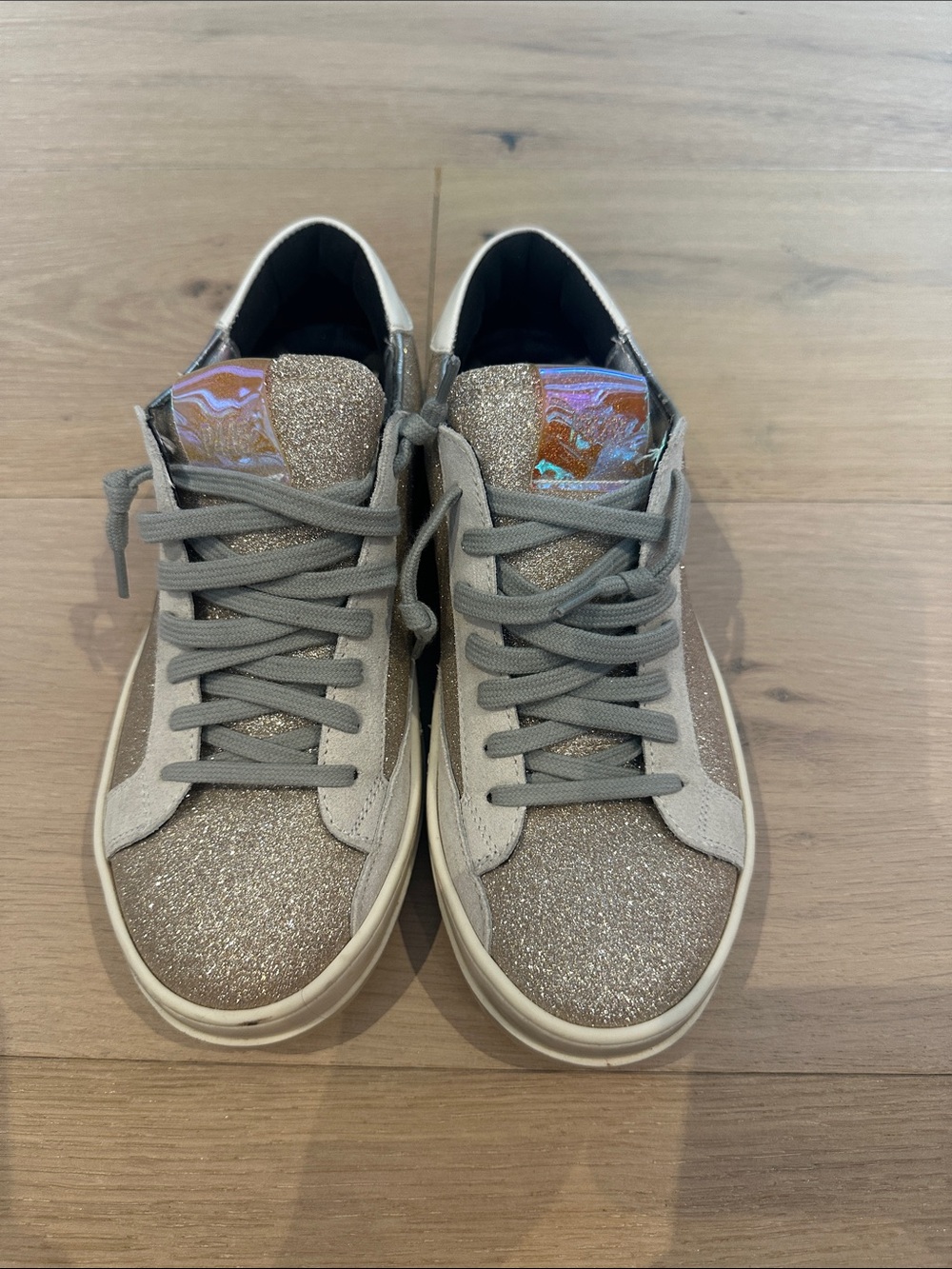 P448 Women's Glitter Taupe Sneakers with Iridescent Accent